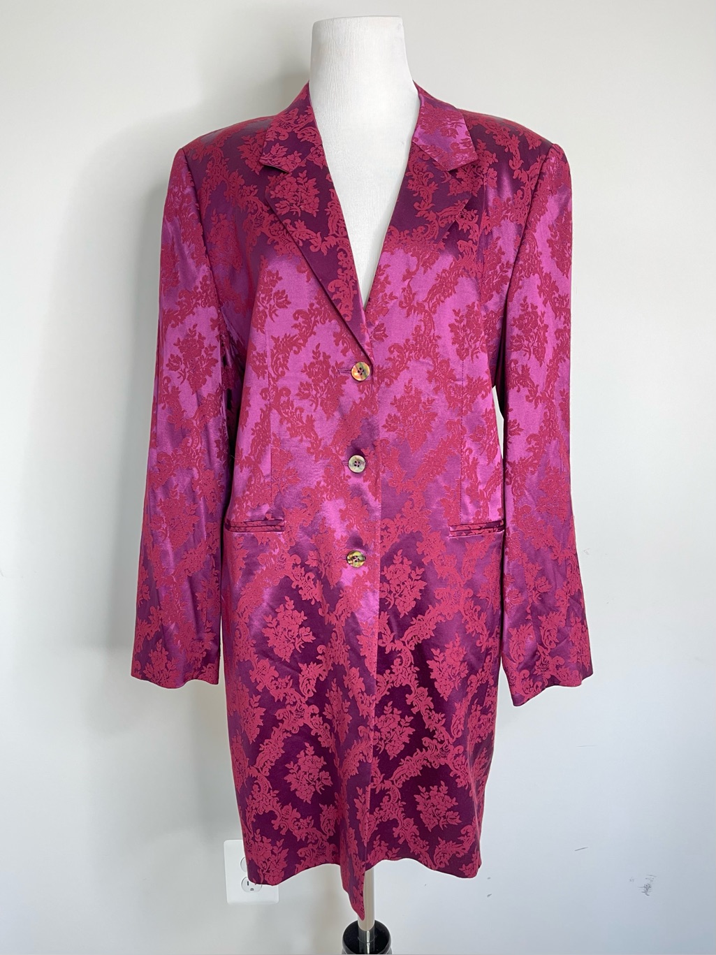 Oilily Floral Iridescent Brocade Jacquard Notch Lapel Longline Blazer Jacket